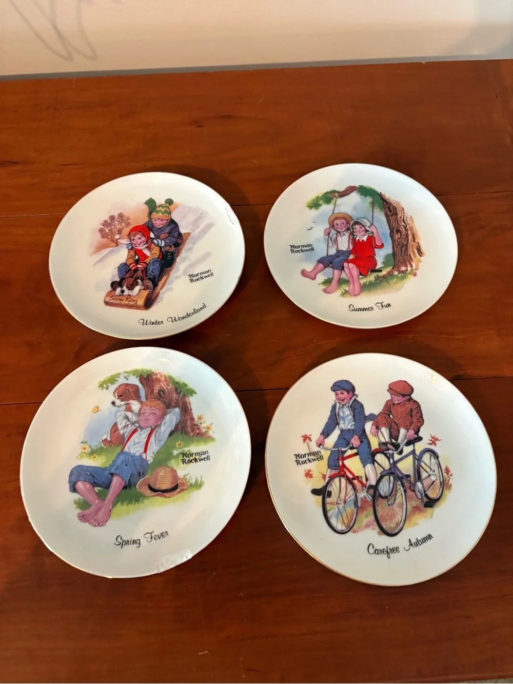 Norman Rockwell Four Seasons Collector Plates Set of 4 Vintage Taiwan